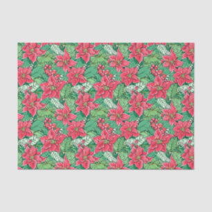Red and Green Preppy Christmas Poinsettias Tissue Paper