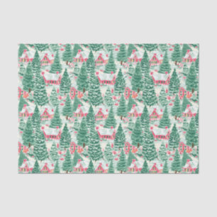 Red and Green Preppy Christmas Winter Houses Tissue Paper