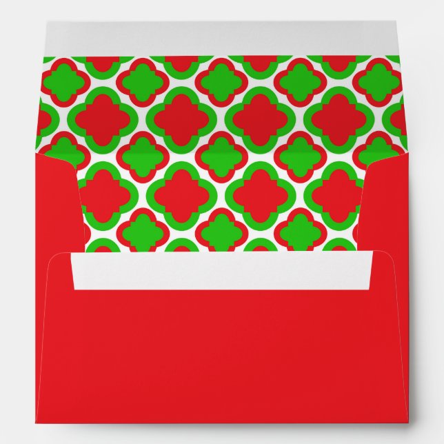 Red and Green Quatrefoil Pattern Christmas Envelope (Back (Bottom))