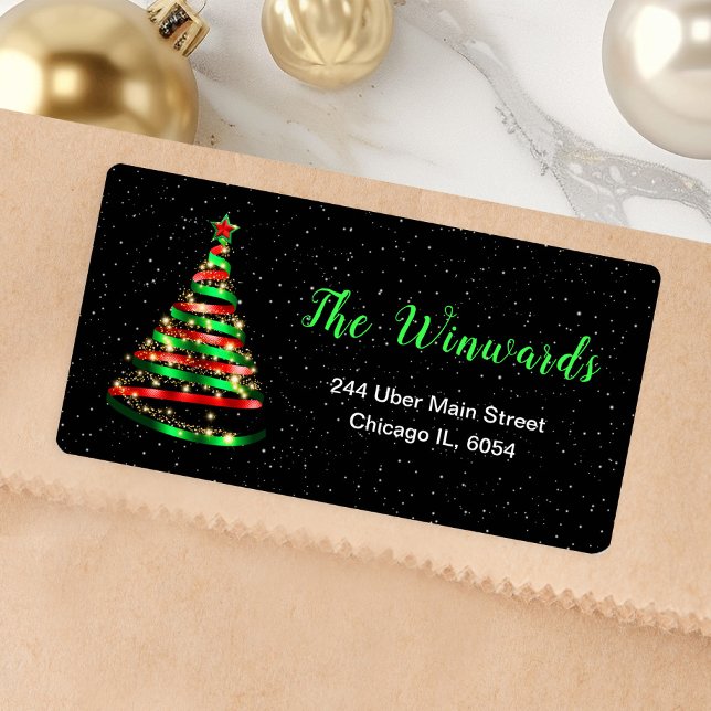 Red and Green Ribbon Christmas Tree Label (Creator Uploaded)