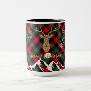 Red and Green Rustic Plaid Reindeer Christmas Mug