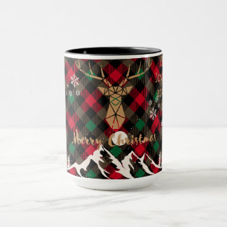 Red and Green Rustic Plaid Reindeer Christmas Mug