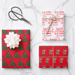 Red and Green Santa Claus Christmas Wrapping Paper Sheet