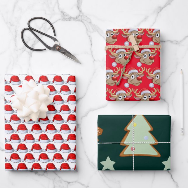 Red and Green Santa Claus Christmas Wrapping Paper Sheet (Front)
