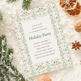 Red and Green Scandinavian Pattern Holiday Party Invitation