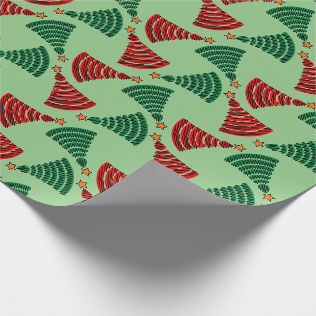 Red and Green Scribble Christmas Trees Wrapping Paper (Corner)