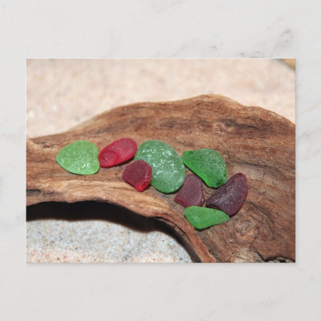 Red And Green Seaglass Christmas Holiday Postcard (Front)