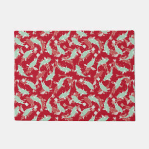 Red and Green Seamless Pattern - Koi Fish Doormat