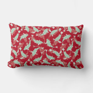Red and Green Seamless Pattern - Koi Fish Lumbar Cushion