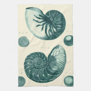 Red and Green Seashell Art Tea Towel