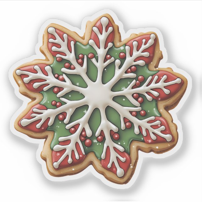 Red and Green Snowflake Cookie (Front)