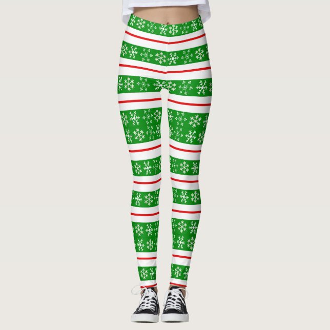 Red and Green Snowflake Leggings (Front)