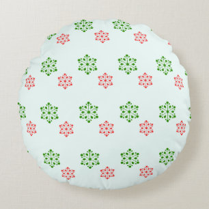 Red and Green Snowflake Pattern, Elegant Christmas Round Cushion