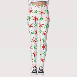 Red and green snowflakes pattern leggings
