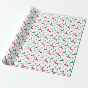Red And Green Sparkling Glitter Reindeer Wrapping Paper