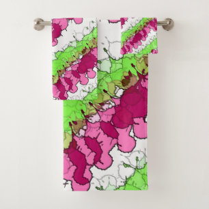 Red and Green Splatter Distressed Bath Towel Set