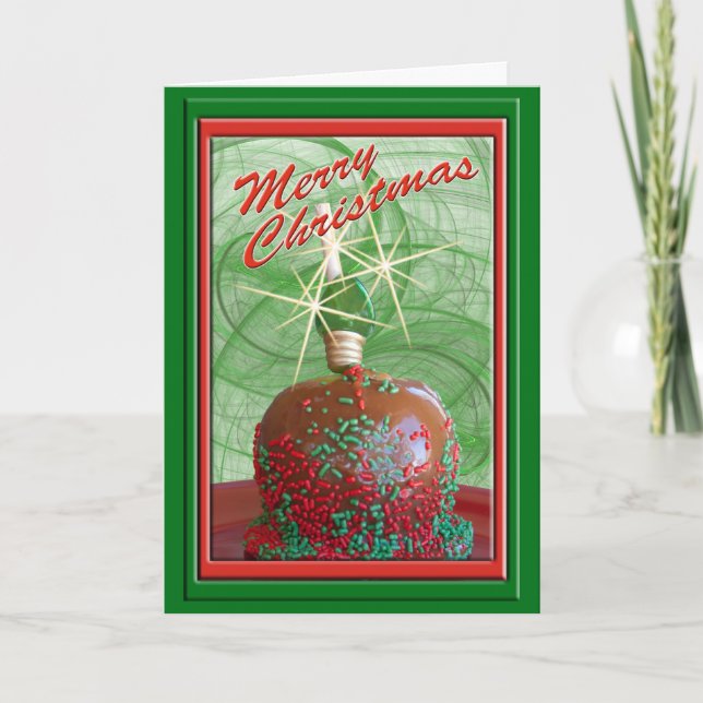Red and Green Sprinkled Caramel Apple Holiday Card (Front)
