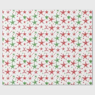 Red and Green Star Christmas Wrapping Paper