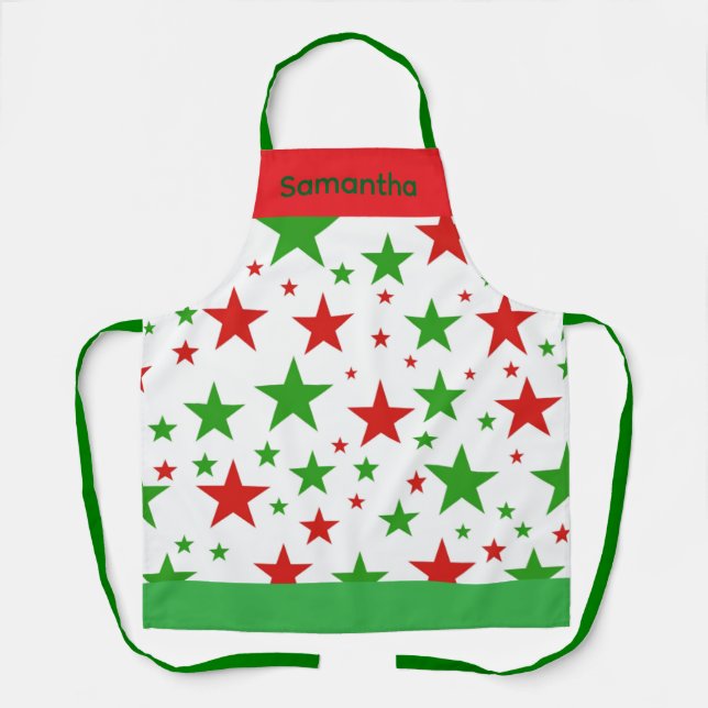 Red and Green Stars Cute Christmas Apron (Front)
