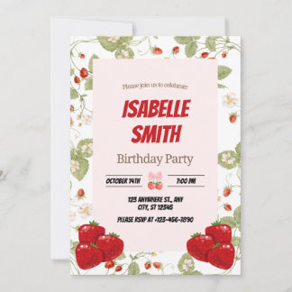 Red and Green Strawberry Birthday Party Invitation