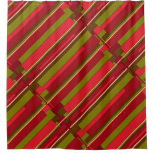 Red and Green Stripes Abstract Shower Curtain
