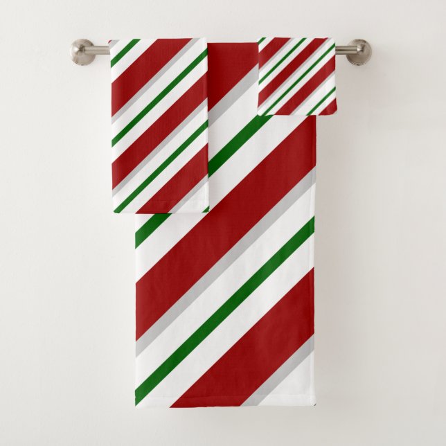 Red and Green Stripes Bath Towel Set (Insitu)