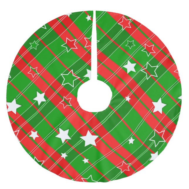 Red And Green Stripes Brushed Polyester Tree Skirt (Front)