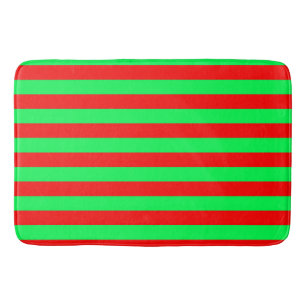 Red and Green Stripes Design Bath Mat