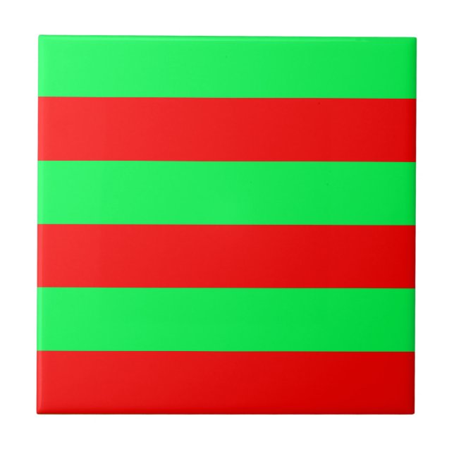 Red and Green Stripes Design Ceramic Tile (Front)