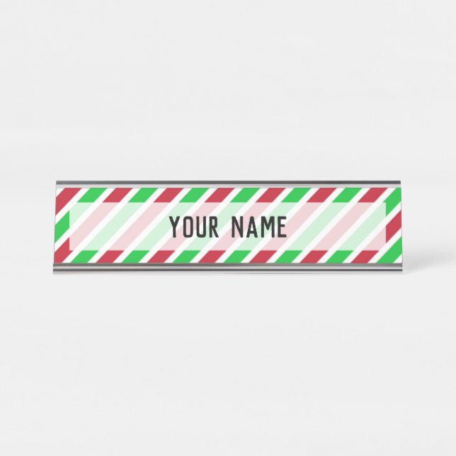 Red and Green Stripes Desk Name Plate (Front)