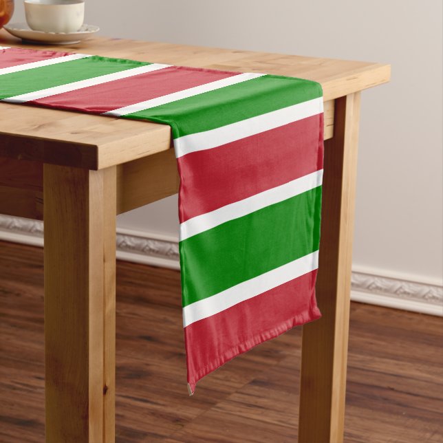Red and Green Stripes Holiday Christmas Short Table Runner (In Situ)