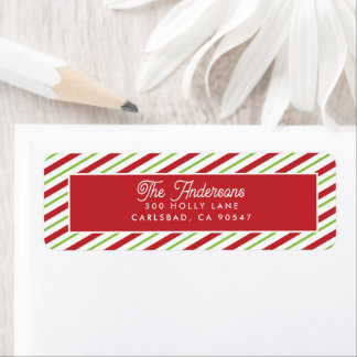 Red and Green Stripes Holiday Return Address Label
