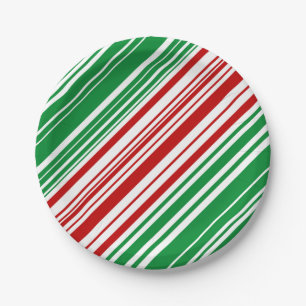 Red and Green Stripes Paper Plate