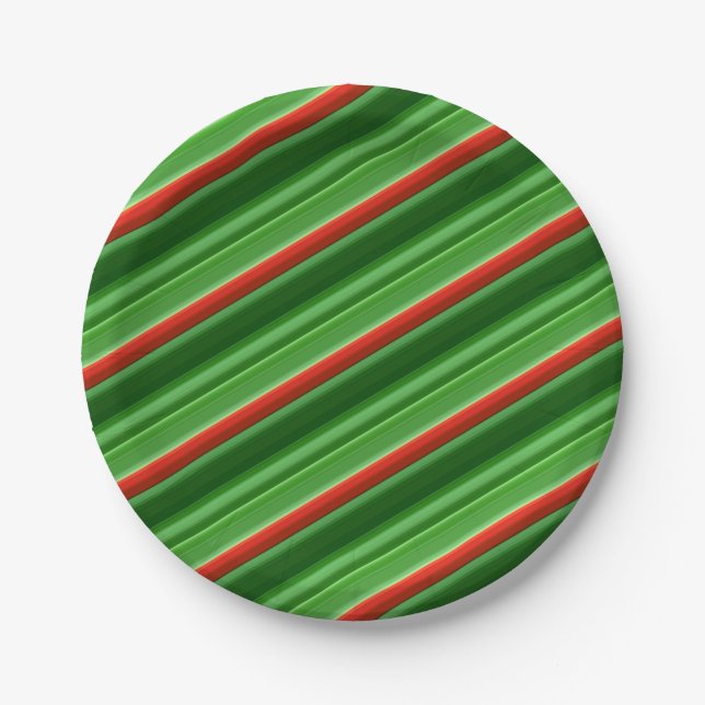 Red and Green Stripes Paper Plate (Front)