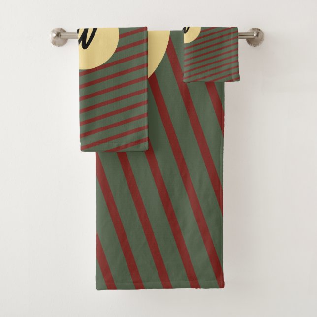 red and green stripes pattern monogramed bath towel set (Insitu)