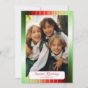 Red and Green Stripes Photo Holiday Greeting Card