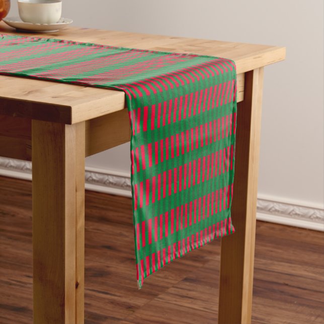Red and Green Stripes Short Table Runner (In Situ)