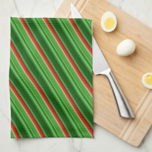 Red and Green Stripes Tea Towel