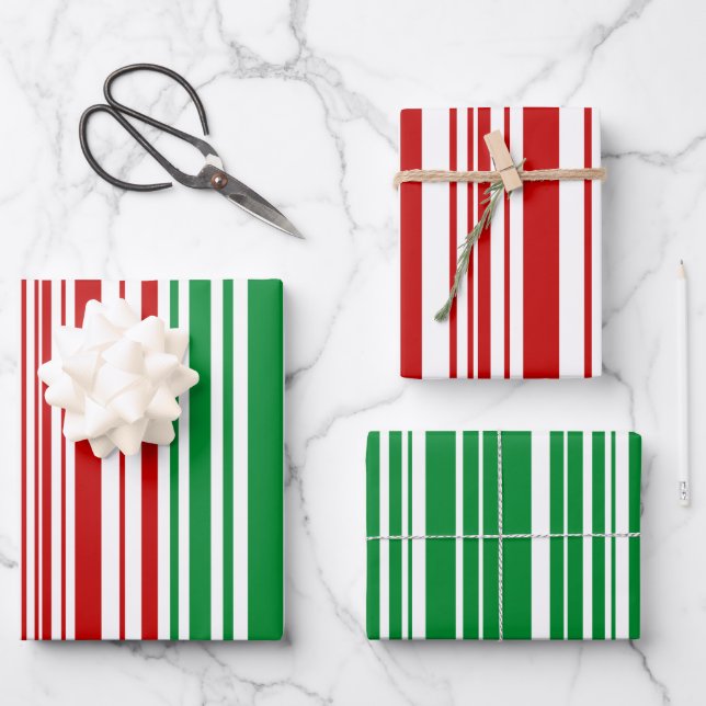 Red and Green Stripes  Wrapping Paper Sheet (Front)
