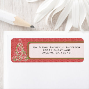 Red and Green Swirl Christmas Tree Labels