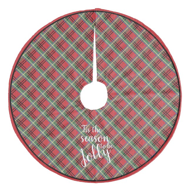 Red and Green Tartan Christmas Plaid Fleece Tree Skirt (Front)