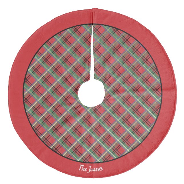 Red and Green Tartan Christmas Plaid Fleece Tree Skirt (Front)
