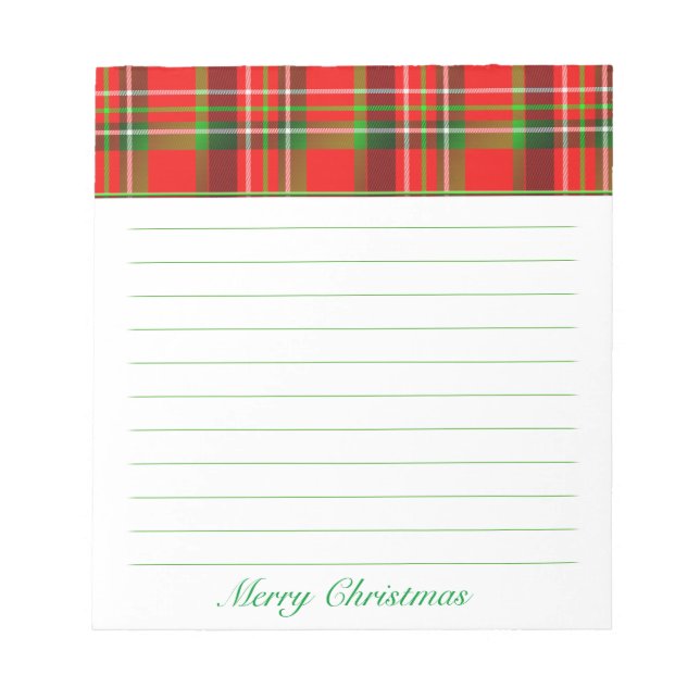 Red and Green Tartan Pattern Christmas Theme Notepad (Front)