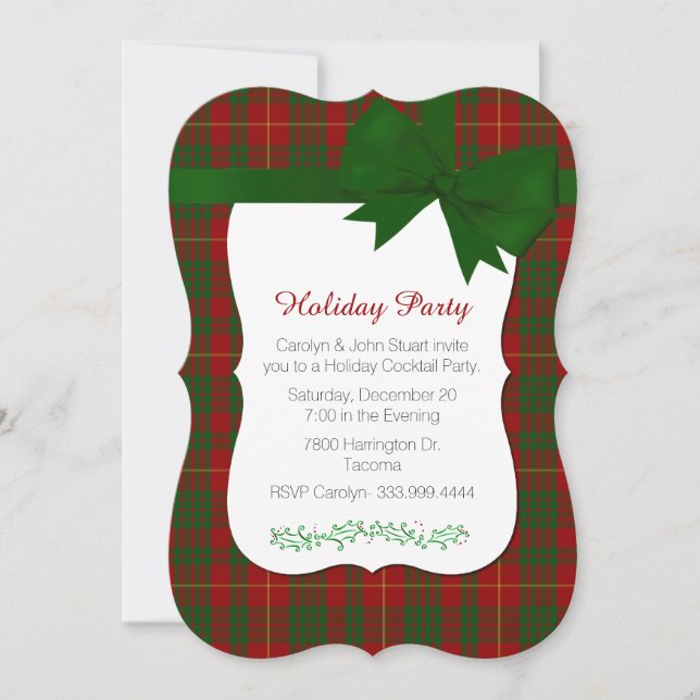 Red and Green Tartan Plaid Custom Christmas Party Invitation (Front)