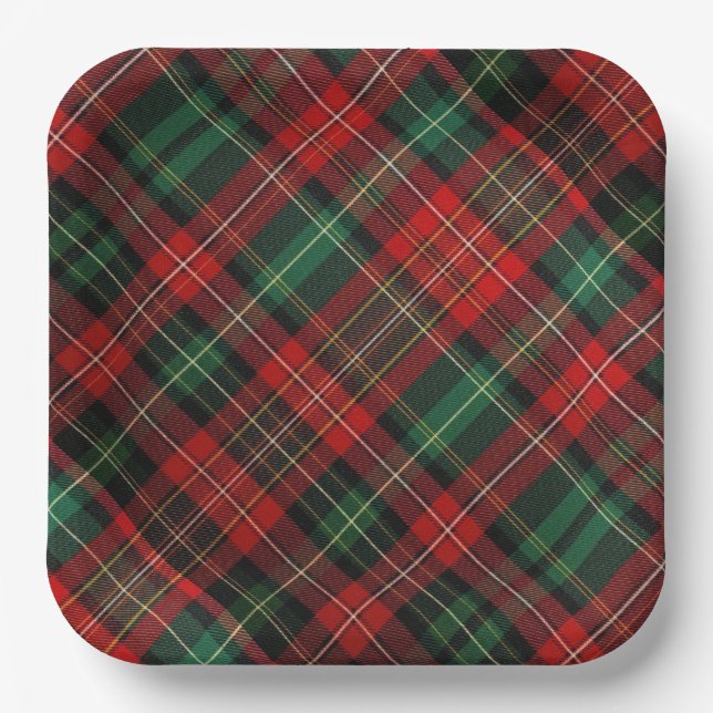 Red and Green Tartan Plaid Paper Plate (Front)