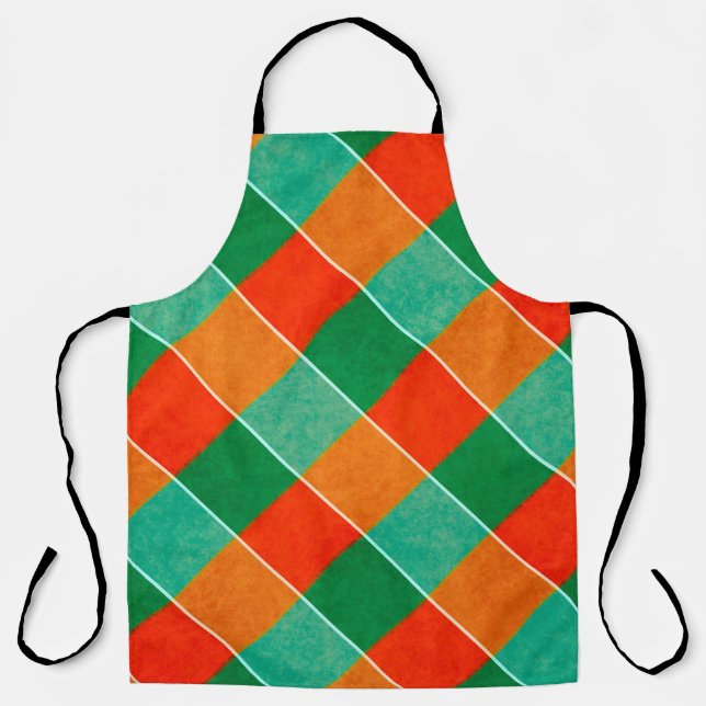 Red and green tartan plaid pattern apron (Front)