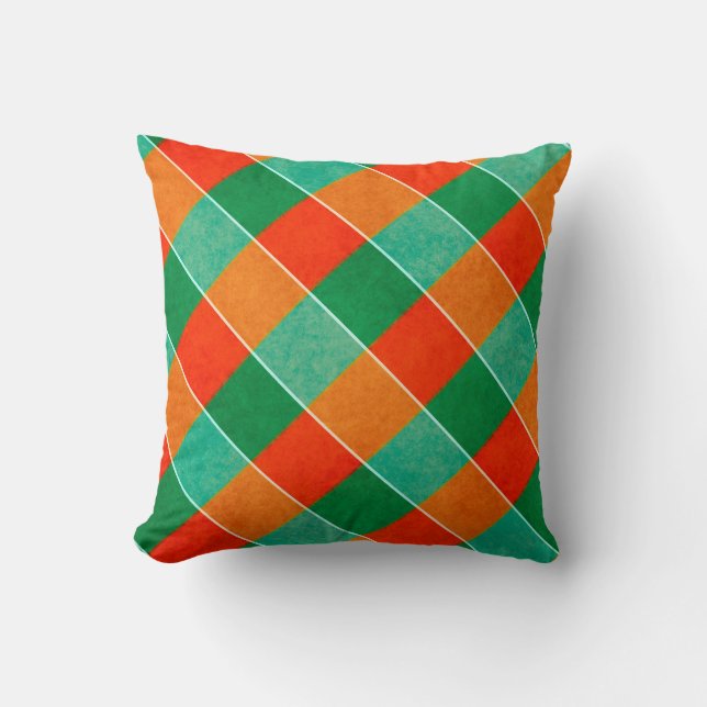 Red and green tartan plaid pattern cushion (Front)