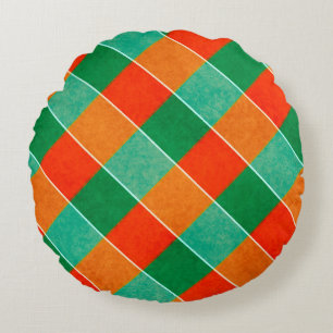 Red and green tartan plaid pattern round cushion