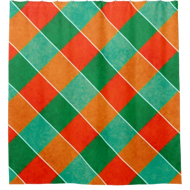Red and green tartan plaid pattern shower curtain (Front)