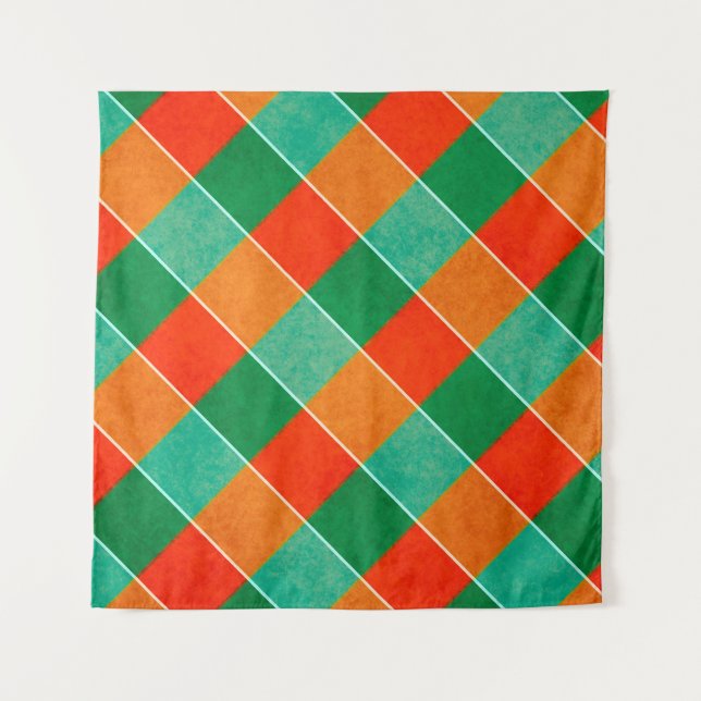 Red and green tartan plaid pattern tapestry (Front)